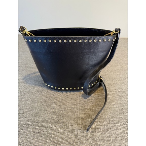 ANNA PAOLA Black Leather Studded Bucket Bag Made in Italy - Picture 5 of 9